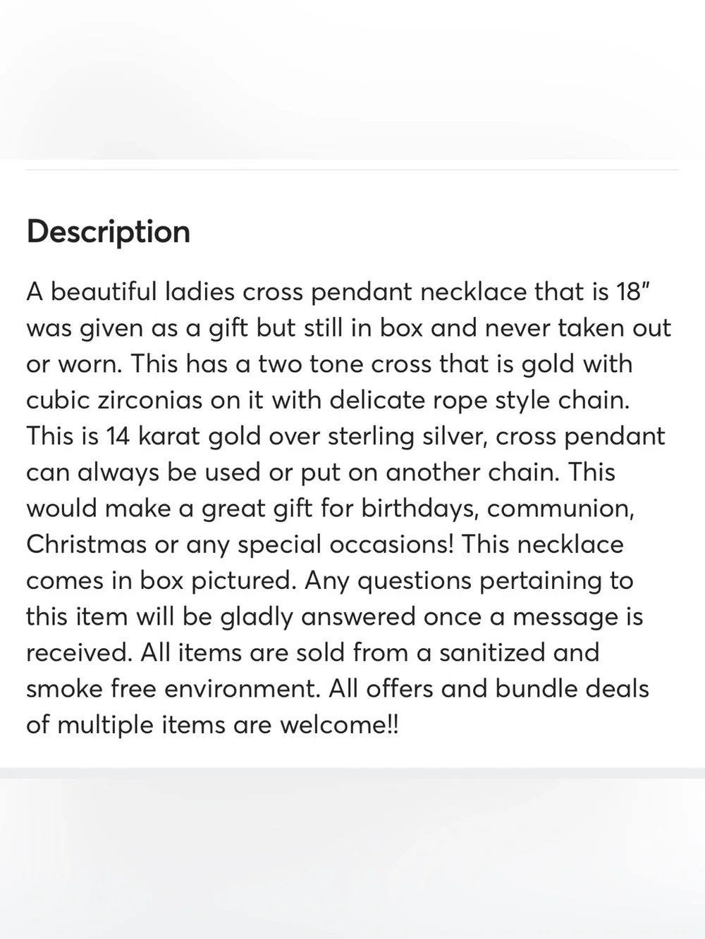 Ladies two toned cross pendant with cubic zirconias 18”new in box
